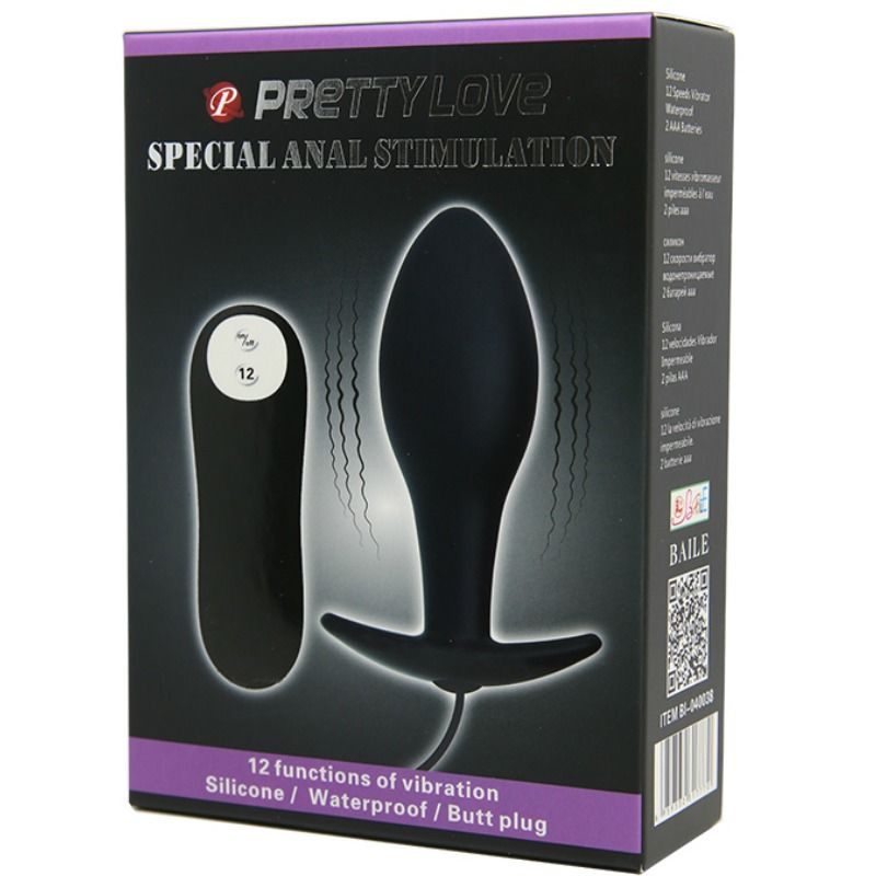 PRETTY LOVE - PLUG ANAL FORME DANCRE SILICONE 12 MODES DE VIBRATION NOIR - Sensualia