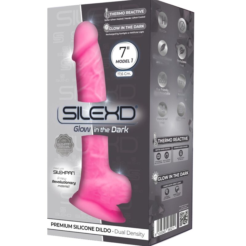 SILEXD - MODÈLE 1 PÉNIS RÉALISTE PREMIUM SILICONE SILEXPAN ROSE FLUORESCENT 17.5 CM - Sensualia