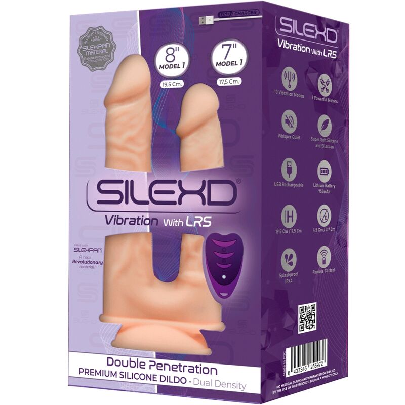 SILEXD - MODÈLE 1 VIBRATEUR PÉNIS RÉALISTE DOUBLE PÉNÉTRATION PREMIUM SILEXPAN SILICONE TÉLÉCOMMANDE 17.5 / 19.5 CM - Sensualia