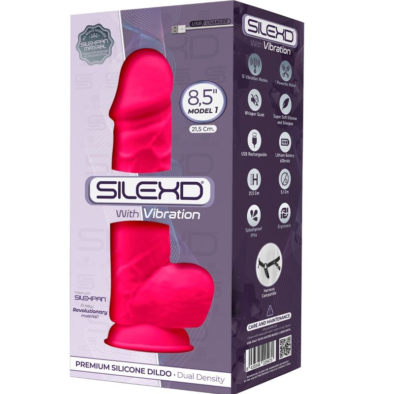 SILEXD - MODÈLE 1 VIBRATEUR PÉNIS RÉALISTE SILICONE PREMIUM SILEXPAN FUCHSIA 21.5 CM - Sensualia
