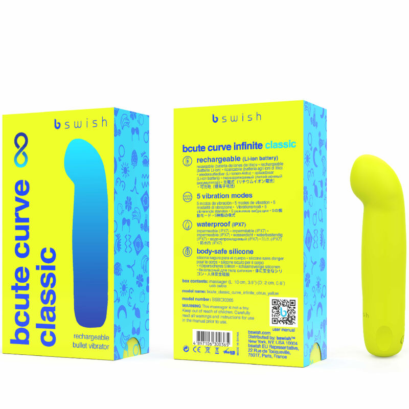 B SWISH - VIBRATEUR EN SILICONE RECHARGEABLE BCUTE CURVE INFINITE CLASSIC JAUNE - Sensualia
