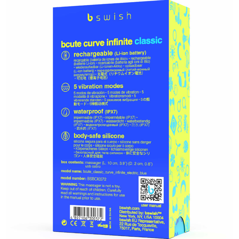 B SWISH - VIBRATEUR RECHARGEABLE BCUTE CURVE INFINITE CLASSIQUE BLEU SILICONE - Sensualia