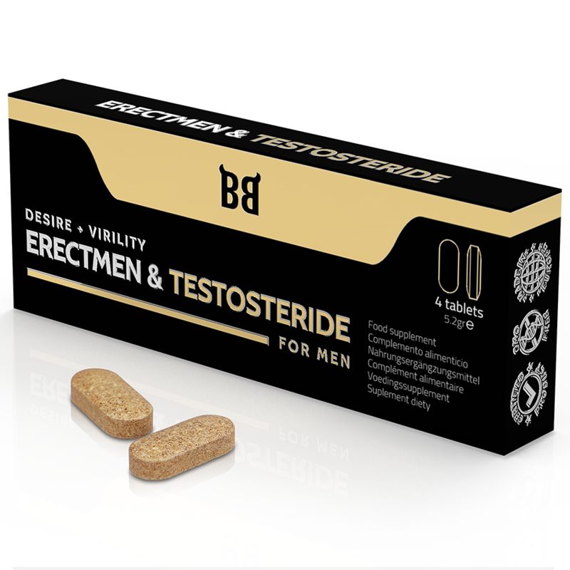 BLACK BULL - ERECTMEN & TESTOSTERIDE PUISSANCE ET TESTOSTÉRONE POUR HOMMES 4 GÉLULES - Sensualia