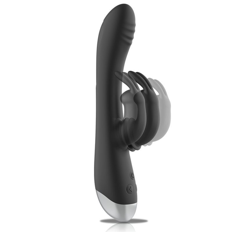 BLACK&SILVER - DJ. STIMULATEUR DE LAPIN RECHARGEABLE EN SILICONE ADAM NOIR - Sensualia