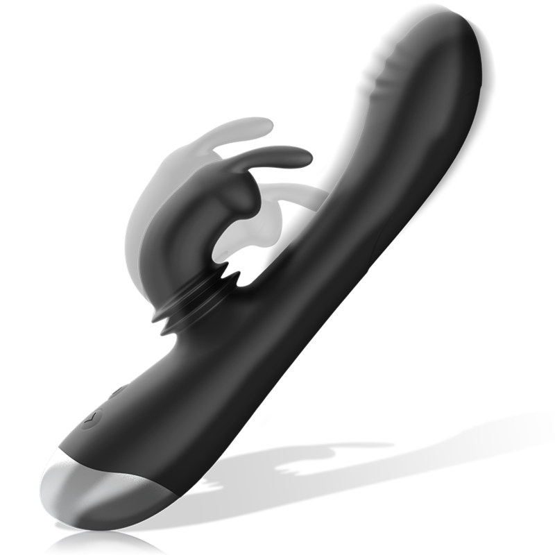 BLACK&SILVER - DJ. STIMULATEUR DE LAPIN RECHARGEABLE EN SILICONE ADAM NOIR - Sensualia