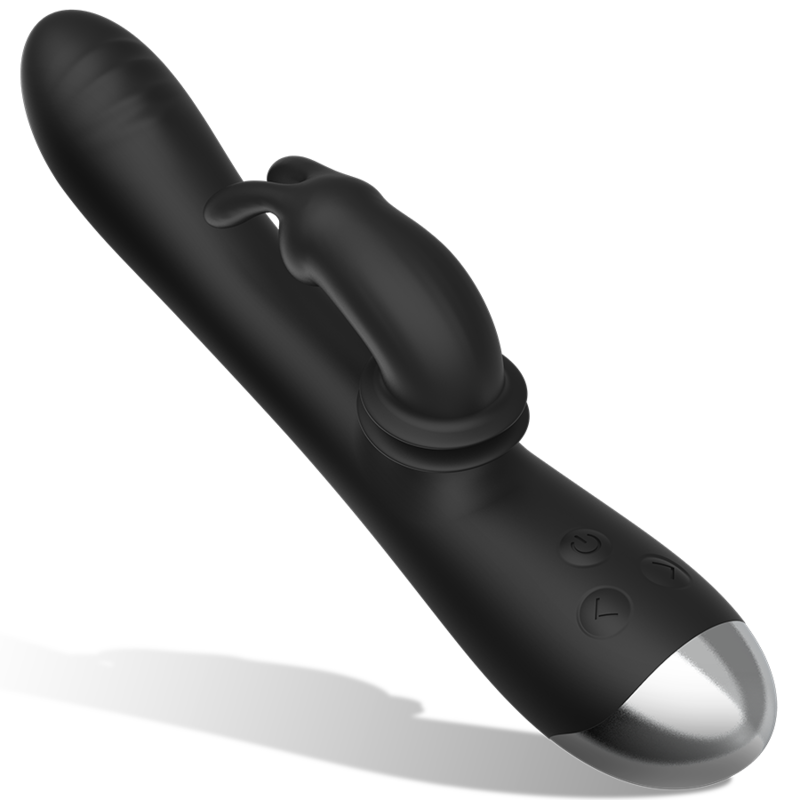 BLACK&SILVER - DJ. STIMULATEUR DE LAPIN RECHARGEABLE EN SILICONE ADAM NOIR - Sensualia