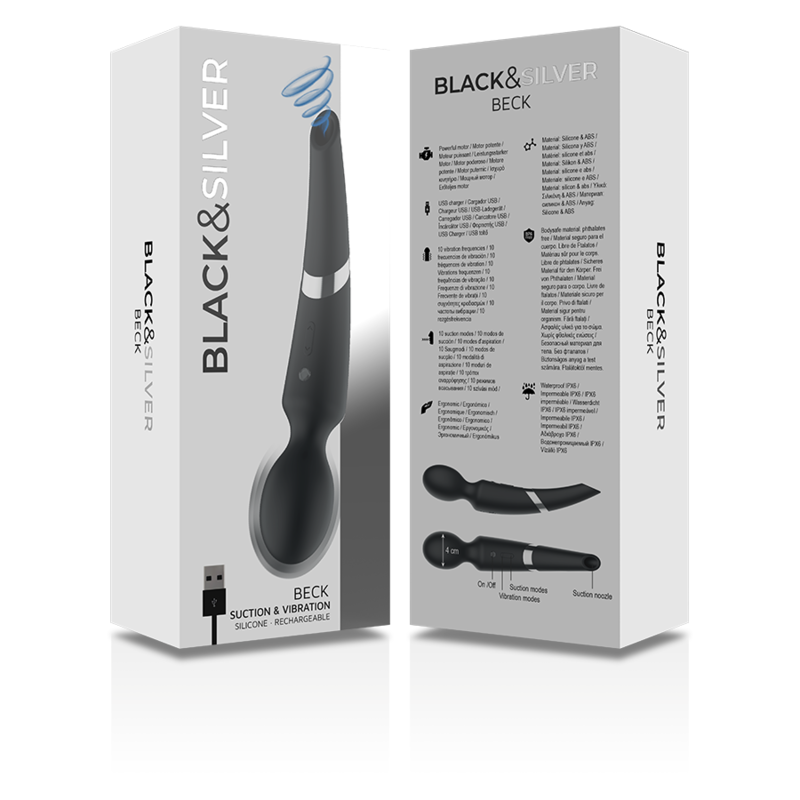 BLACK&SILVER - MASSEUR ET ASPIRATION RECHARGEABLE EN SILICONE BECK NOIR - Sensualia
