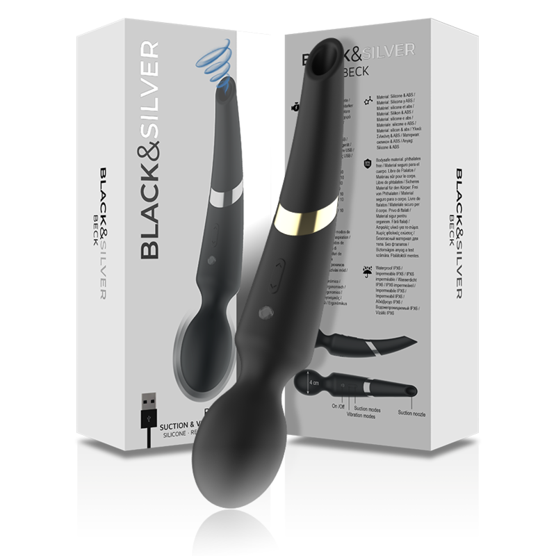 BLACK&SILVER - MASSEUR ET ASPIRATION RECHARGEABLE EN SILICONE BECK NOIR - Sensualia