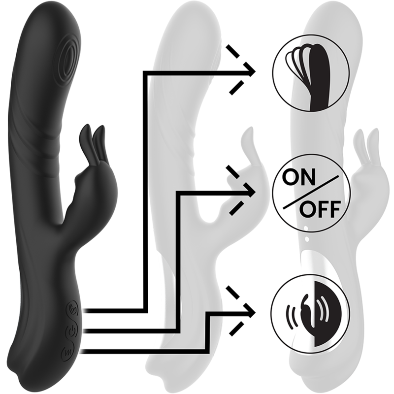 BLACK&SILVER - STIMULATEUR DE LAPIN EN SILICONE RECHARGEABLE JAMIE NOIR - Sensualia