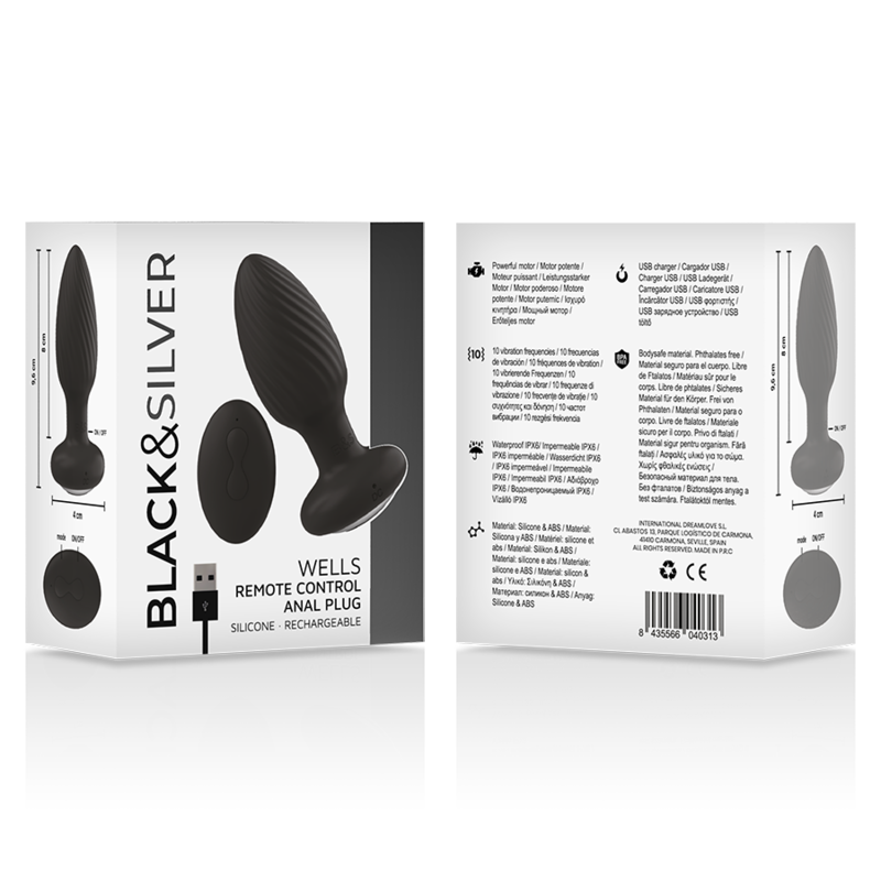 BLACK&SILVER - TÉLÉCOMMANDE DU ROTATEUR ANAL EN SILICONE WELLS PLUG - Sensualia