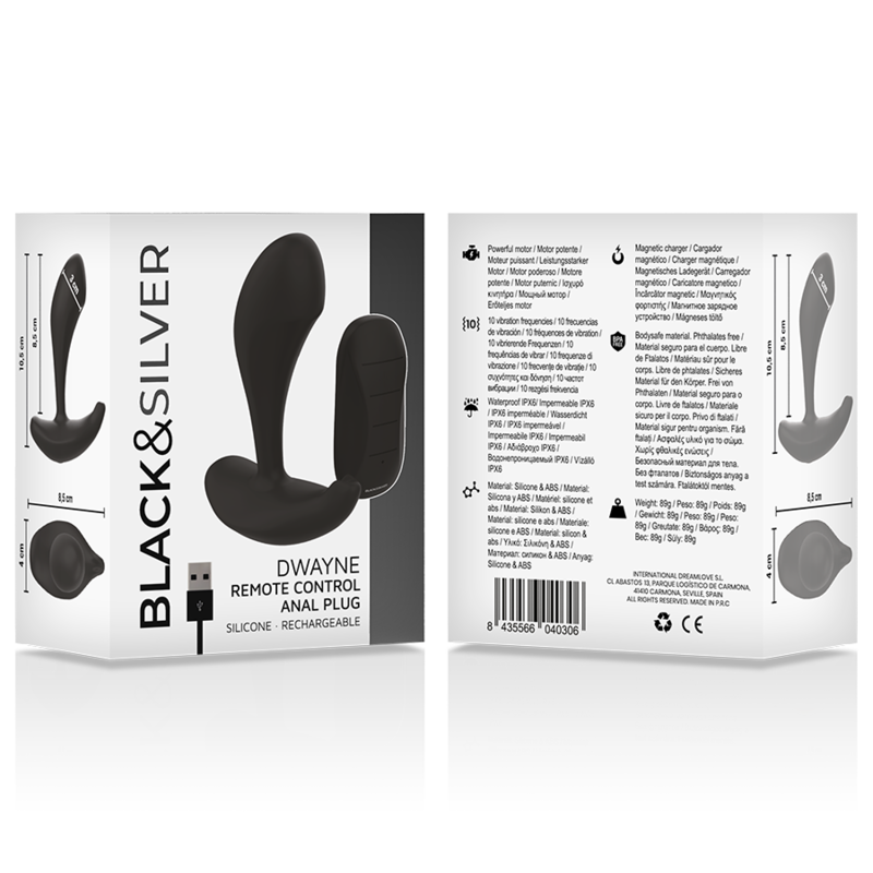 BLACK&SILVER - TÉLÉCOMMANDE EN SILICONE POUR PLUG ANAL DWAYNE - Sensualia