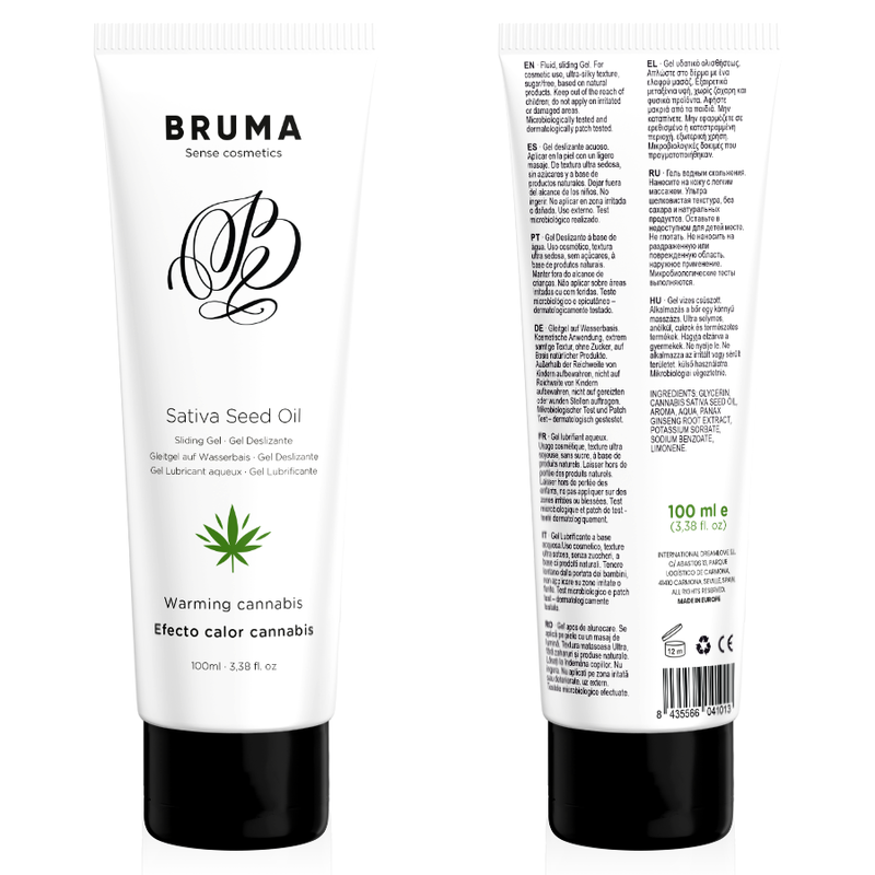 BRUMA - HUILE DE GRAINES DE SATIVA GEL GLISSANT RÉCHAUFFANT SAVEUR DE CANNABIS 100 ML - Sensualia