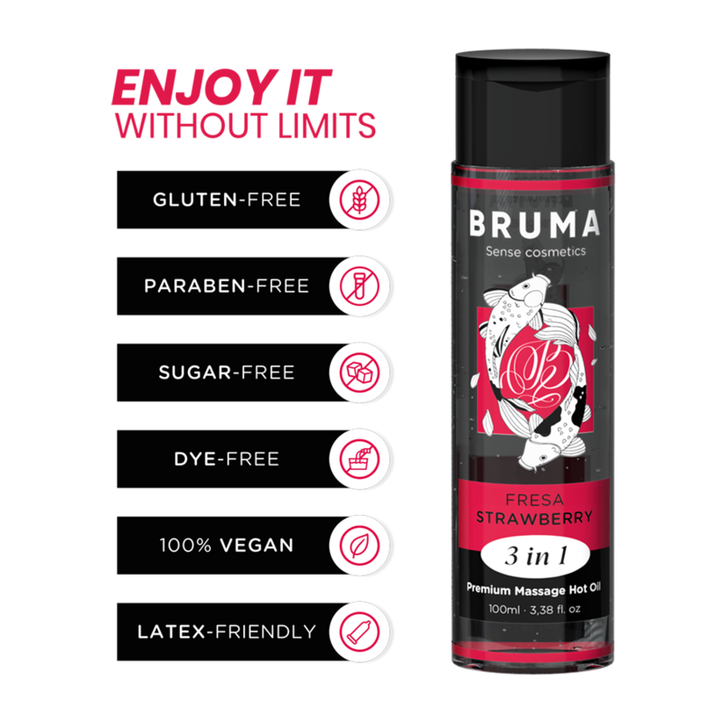 BRUMA - HUILE DE MASSAGE PREMIUM EFFET CHALEUR SAVEUR FRAISE 3 EN 1 - 100 ML - Sensualia