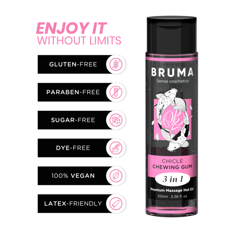 BRUMA - HUILE DE MASSAGE PREMIUM EFFET CHALEUR SAVEUR GOMME 3 EN 1 - 100 ML - Sensualia