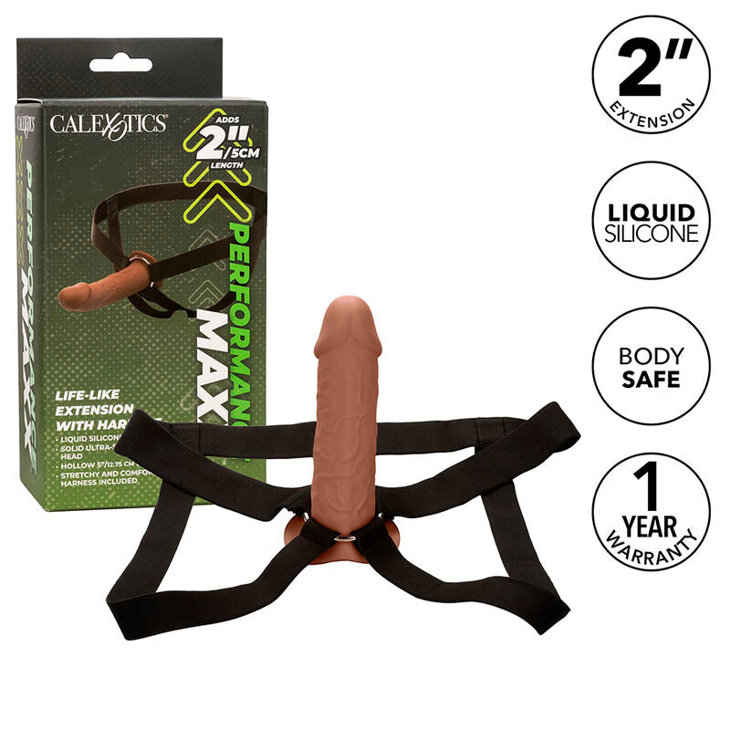 CALEXOTICS - EXTENSION PERFORMANCE MAXX RÉALISTE AVEC HARNAIS PEAU MARRON - Sensualia