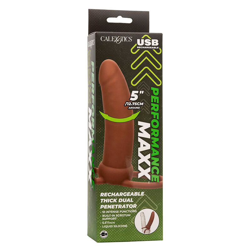 CALEXOTICS - MAXX THICK DOUBLE PÉNÉTRATEUR 10 VIBRATIONS MARRON - Sensualia