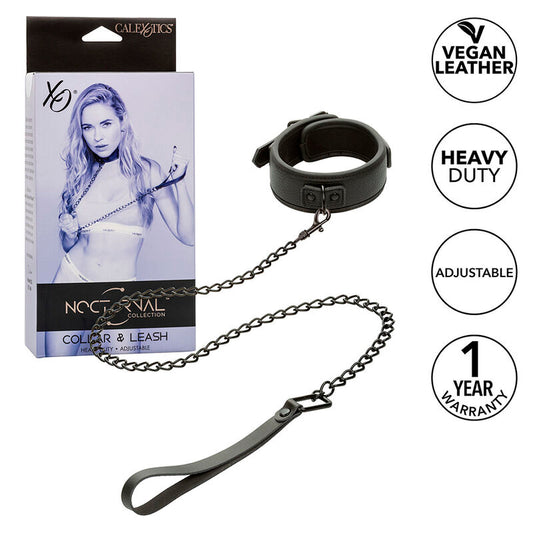 CALEXOTICS - NOCTURNAL COLLIER ET LAISSE EN CUIR RÉGLABLE NOIR - Sensualia