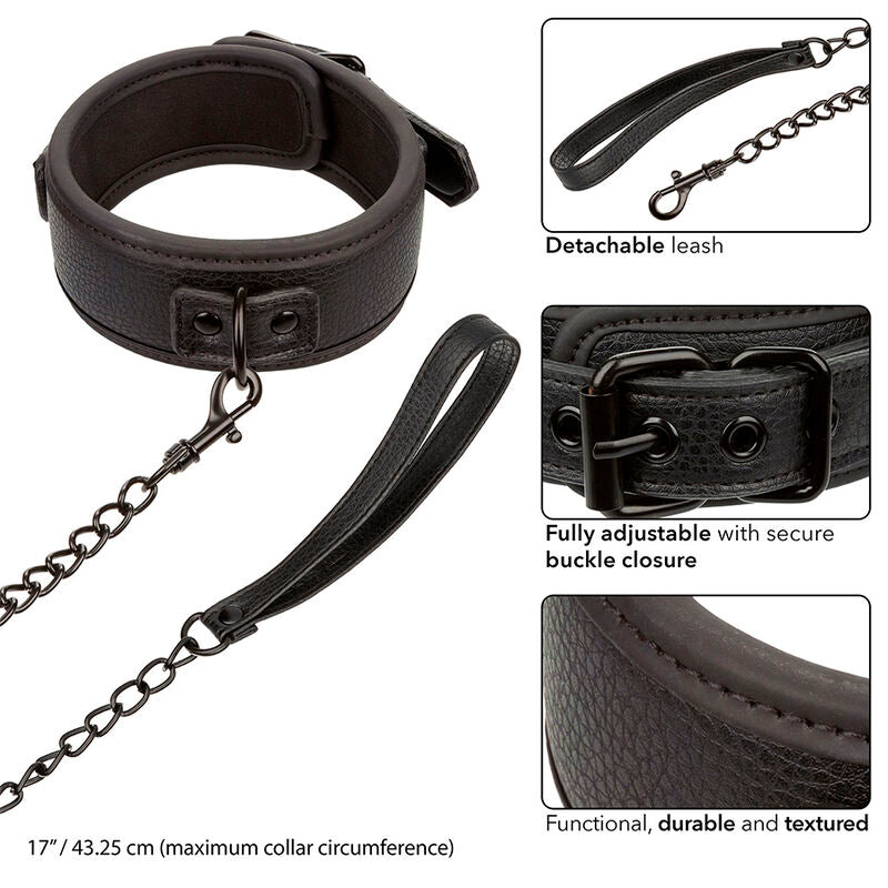 CALEXOTICS - NOCTURNAL COLLIER ET LAISSE EN CUIR RÉGLABLE NOIR - Sensualia
