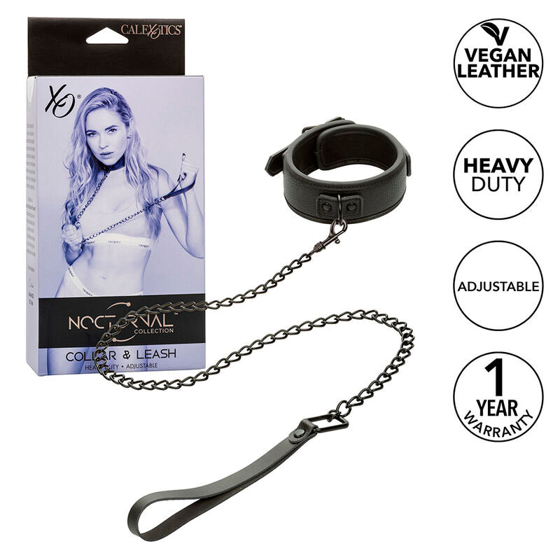 CALEXOTICS - NOCTURNAL COLLIER ET LAISSE EN CUIR RÉGLABLE NOIR - Sensualia