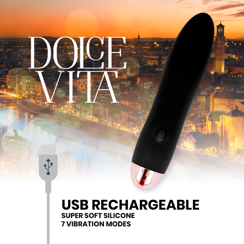 DOLCE VITA - VIBRATEUR RECHARGEABLE QUATRE NOIR 7 VITESSES - Sensualia
