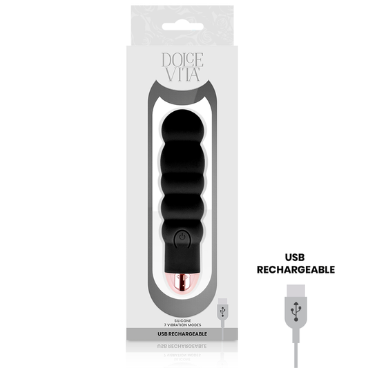 DOLCE VITA - VIBRATEUR RECHARGEABLE SIX NOIR 7 VITESSES - Sensualia