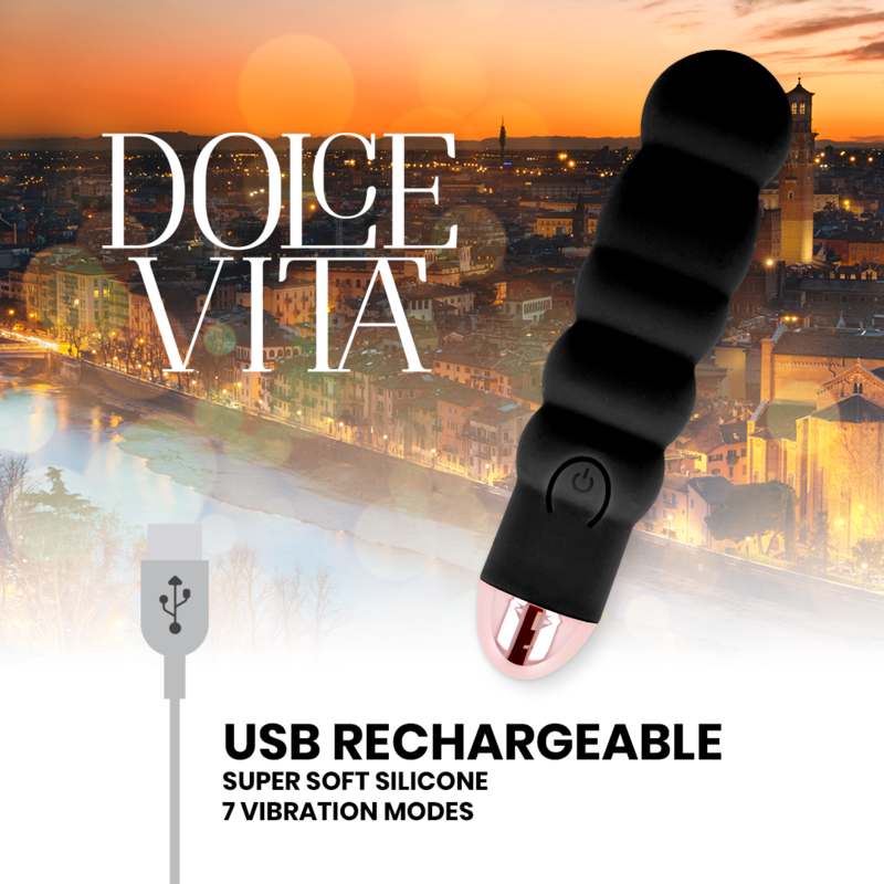DOLCE VITA - VIBRATEUR RECHARGEABLE SIX NOIR 7 VITESSES - Sensualia