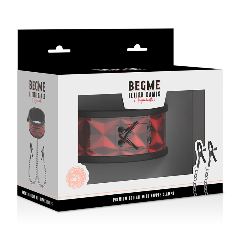 BEGME - COLLIER ÉDITION ROUGE AVEC PINCES  TÉLÉMON AVEC DOUBLURE EN NÉOPRÈNE - Sensualia