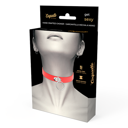 COQUETTE CHIC DESIRE - COLLIER CUIR VEGAN ROUGE FEMME ACCESSOIRE FÉTICHE - Sensualia