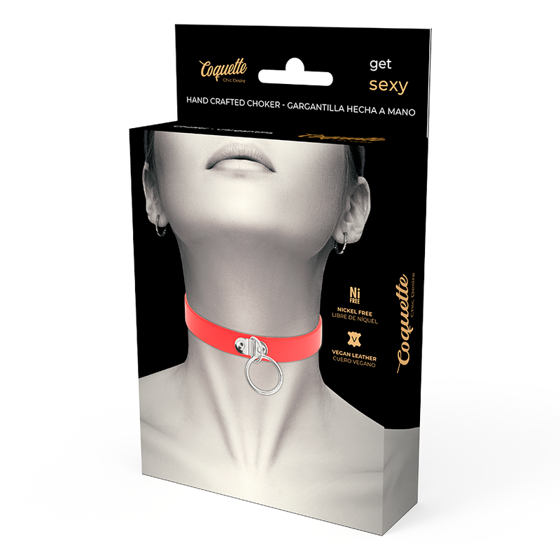 COQUETTE CHIC DESIRE - COLLIER CUIR VEGAN ROUGE FEMME ACCESSOIRE FÉTICHE - Sensualia