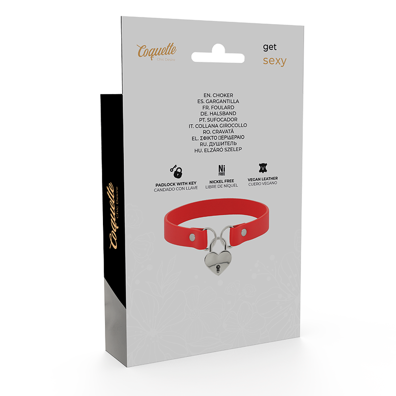 COQUETTE CHIC DESIRE - COLLIER EN CUIR VEGAN ROUGE AVEC ACCESSOIRE COEUR AVEC CL? - Sensualia