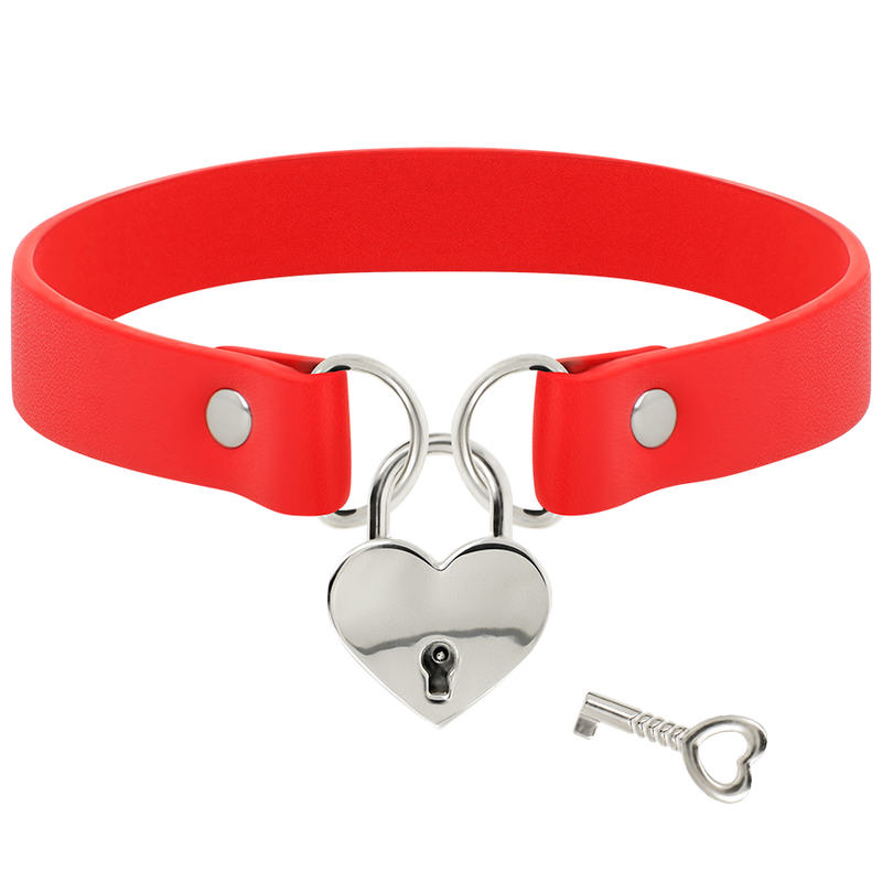 COQUETTE CHIC DESIRE - COLLIER EN CUIR VEGAN ROUGE AVEC ACCESSOIRE COEUR AVEC CL? - Sensualia
