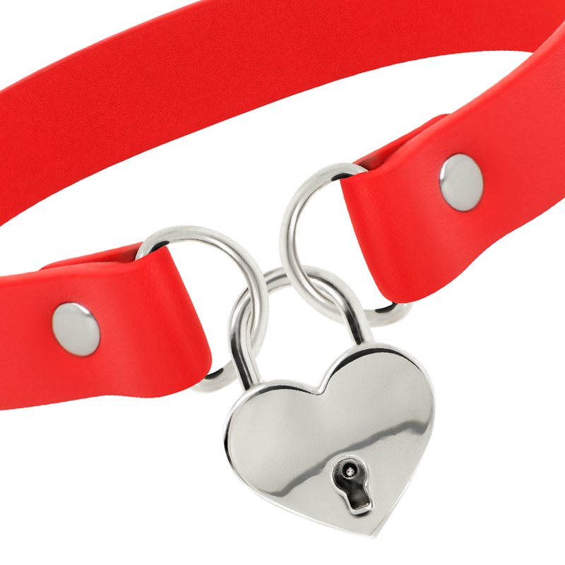COQUETTE CHIC DESIRE - COLLIER EN CUIR VEGAN ROUGE AVEC ACCESSOIRE COEUR AVEC CL? - Sensualia