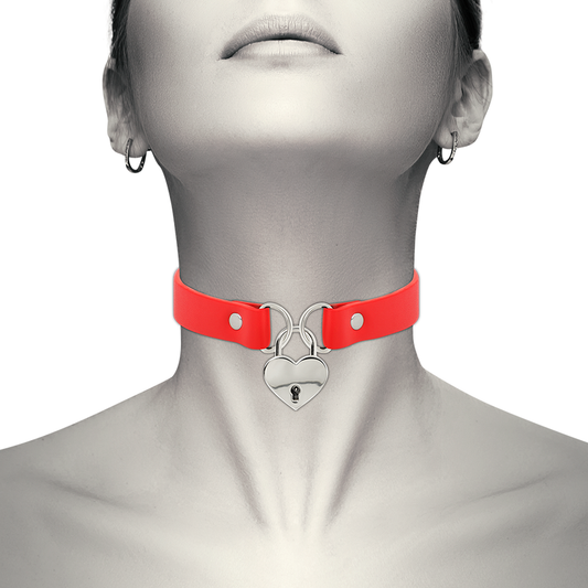 COQUETTE CHIC DESIRE - COLLIER EN CUIR VEGAN ROUGE AVEC ACCESSOIRE COEUR AVEC CL? COQUETTE ACCESSORIES