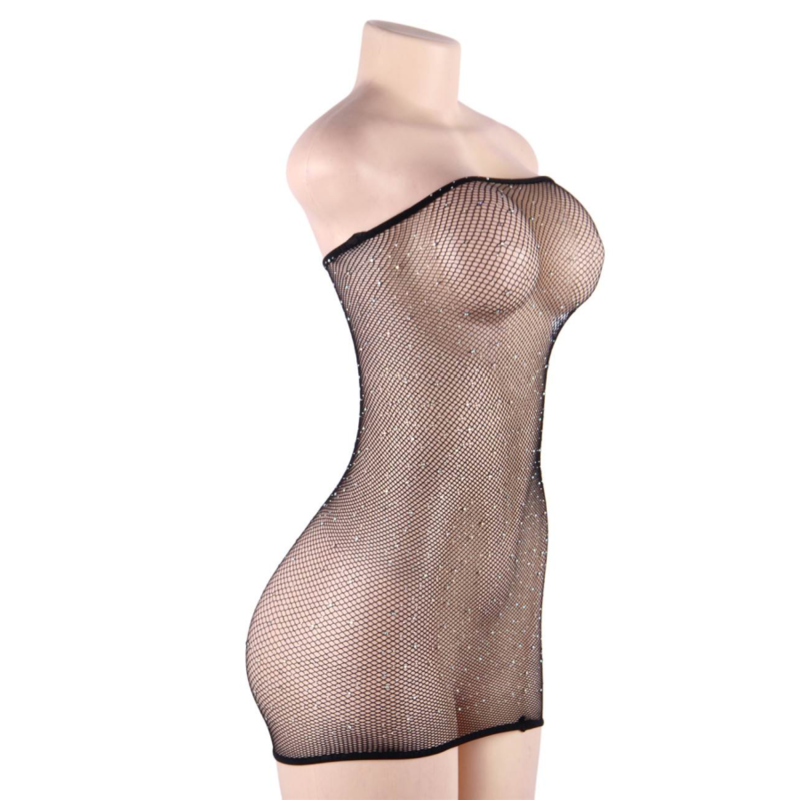 QUEEN LINGERIE - ROBE CORPS EN FILET AVEC DIAMANTS S/L - Sensualia