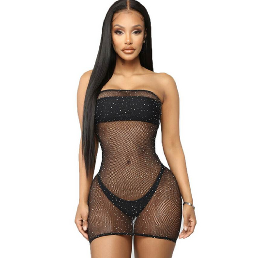 QUEEN LINGERIE - ROBE CORPS EN FILET AVEC DIAMANTS S/L QUEEN LINGERIE