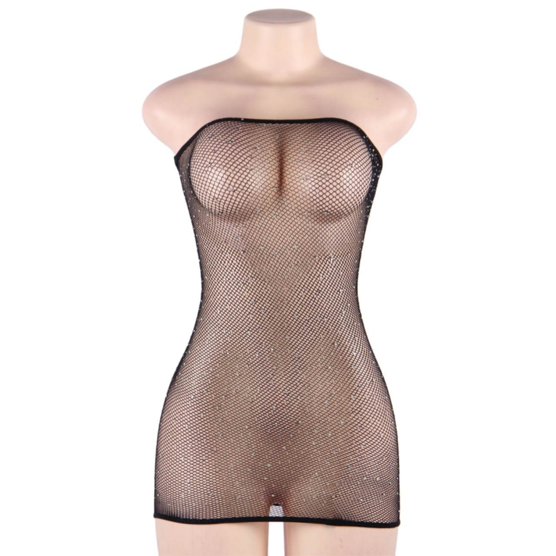 QUEEN LINGERIE - ROBE CORPS EN FILET AVEC DIAMANTS S/L - Sensualia
