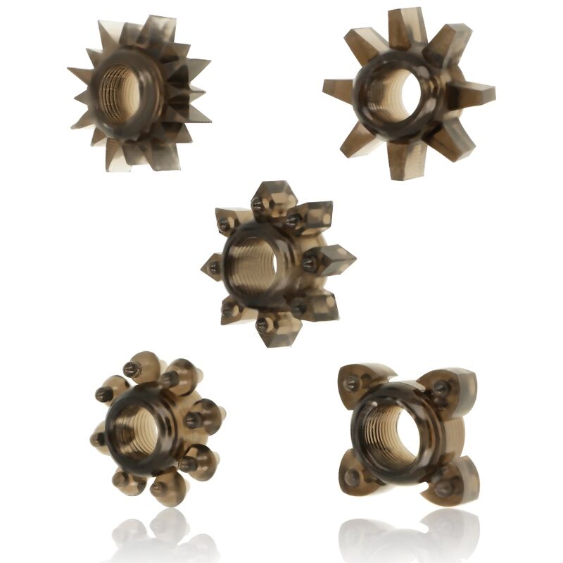 OHMAMA - LOT DE 5 ANNEAUX TESTICULES ET PÉNIS EN SILICONE - Sensualia
