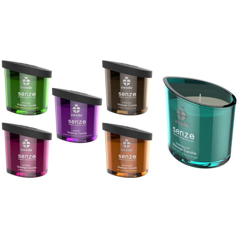 SWEDE - BOUGIE DE MASSAGE SWEEDE SENZE TRANQUILITY MENTHE VERTE, ROSE, ORANGE - Sensualia