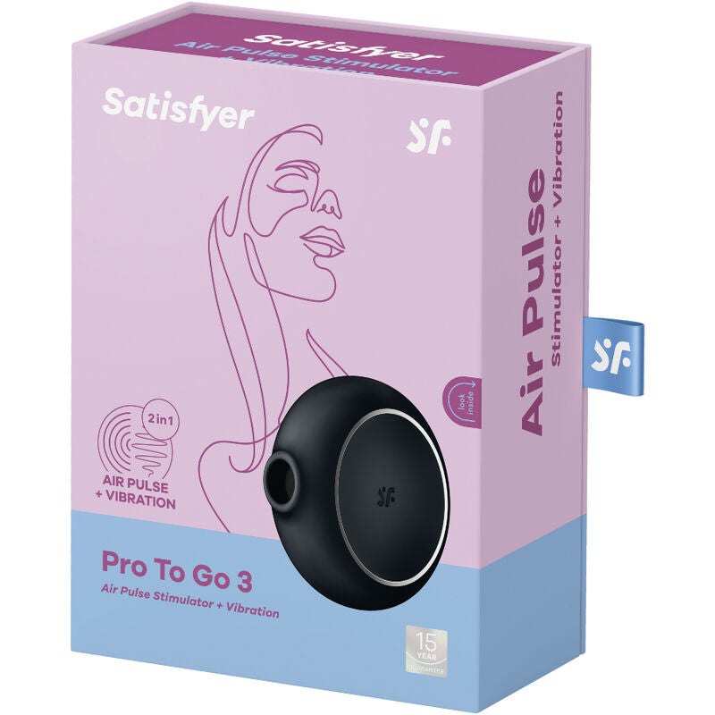 SATISFYER - STIMULATEUR ET VIBRATEUR DOUBLE AIR PULSE PRO TO GO 3 NOIR - Sensualia