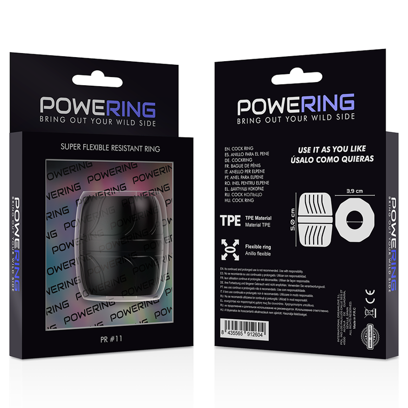 POWERING - ANNEAU PÉNIS SUPER FLEXIBLE ET RÉSISTANT 5 CM PR11 NOIR - Sensualia