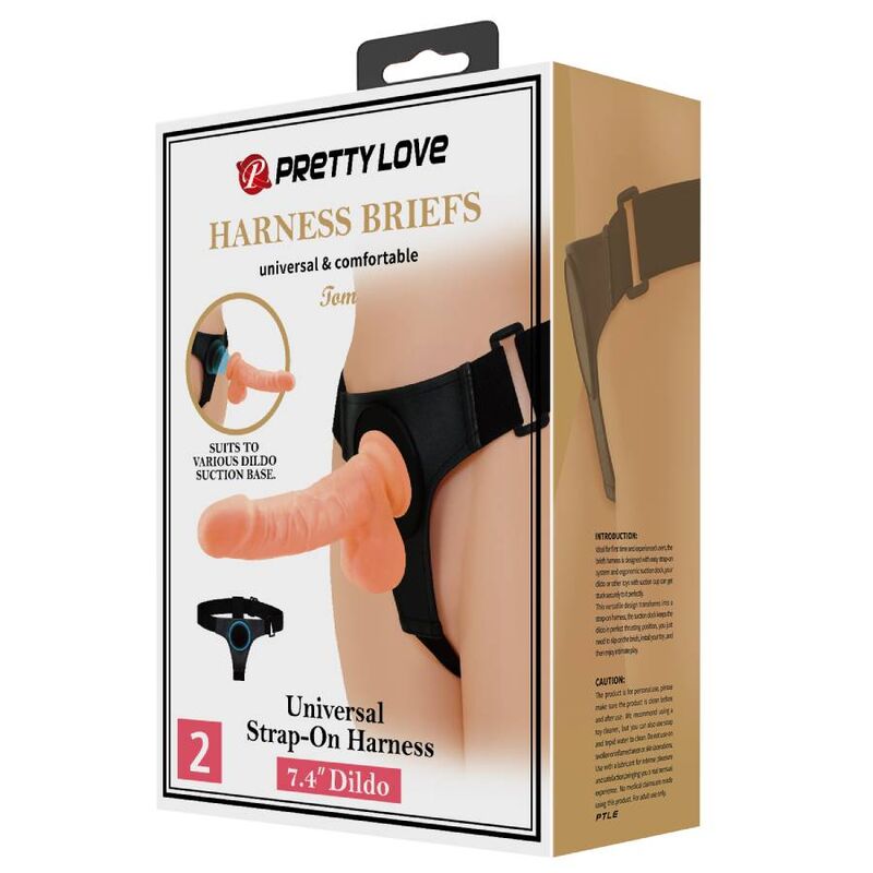PRETTY LOVE - HARNAIS SLIPS HARNAIS UNIVERSEL AVEC GODE TOM 20 CM NATUREL - Sensualia