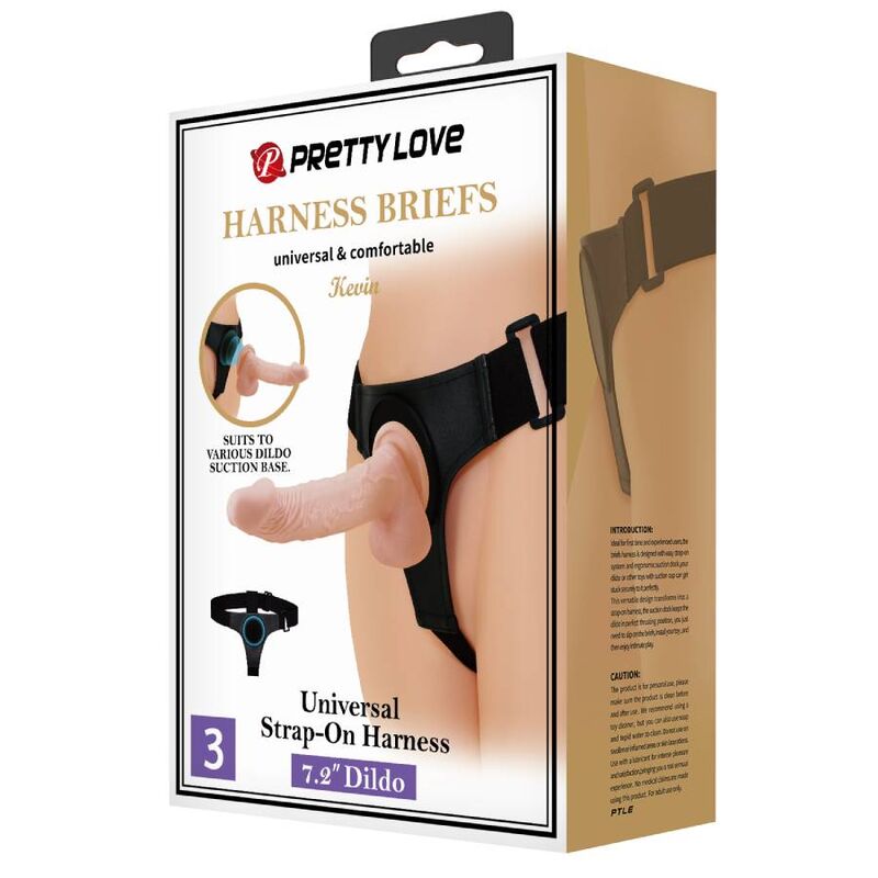 PRETTY LOVE - SLIP HARNAIS HARNAIS UNIVERSEL AVEC GODE KEVIN 19 CM NATUREL - Sensualia