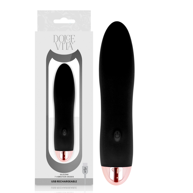 DOLCE VITA - VIBRATEUR RECHARGEABLE QUATRE NOIR 7 VITESSES - Sensualia