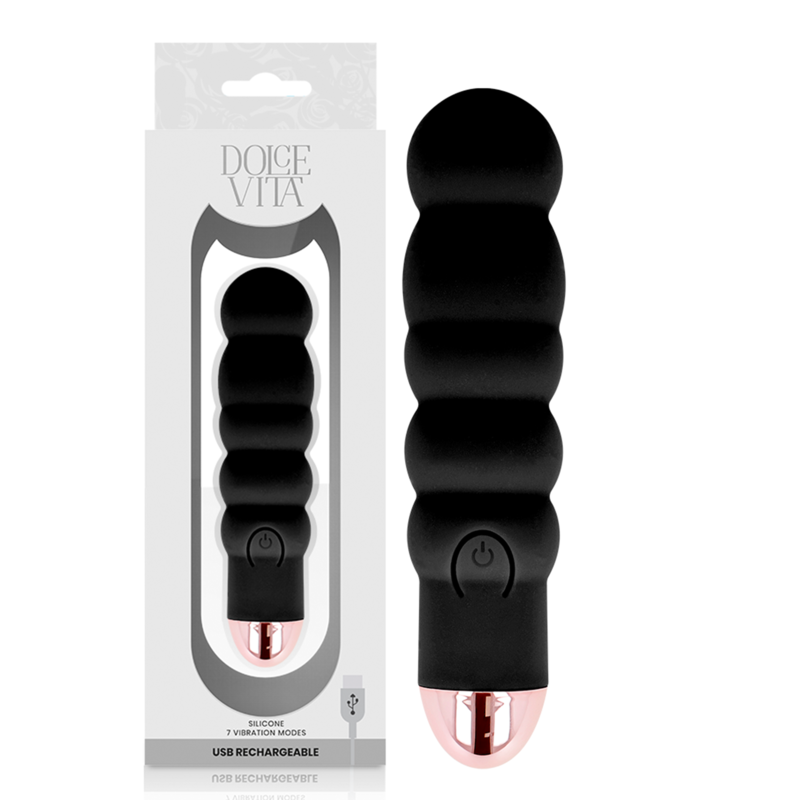 DOLCE VITA - VIBRATEUR RECHARGEABLE SIX NOIR 7 VITESSES - Sensualia