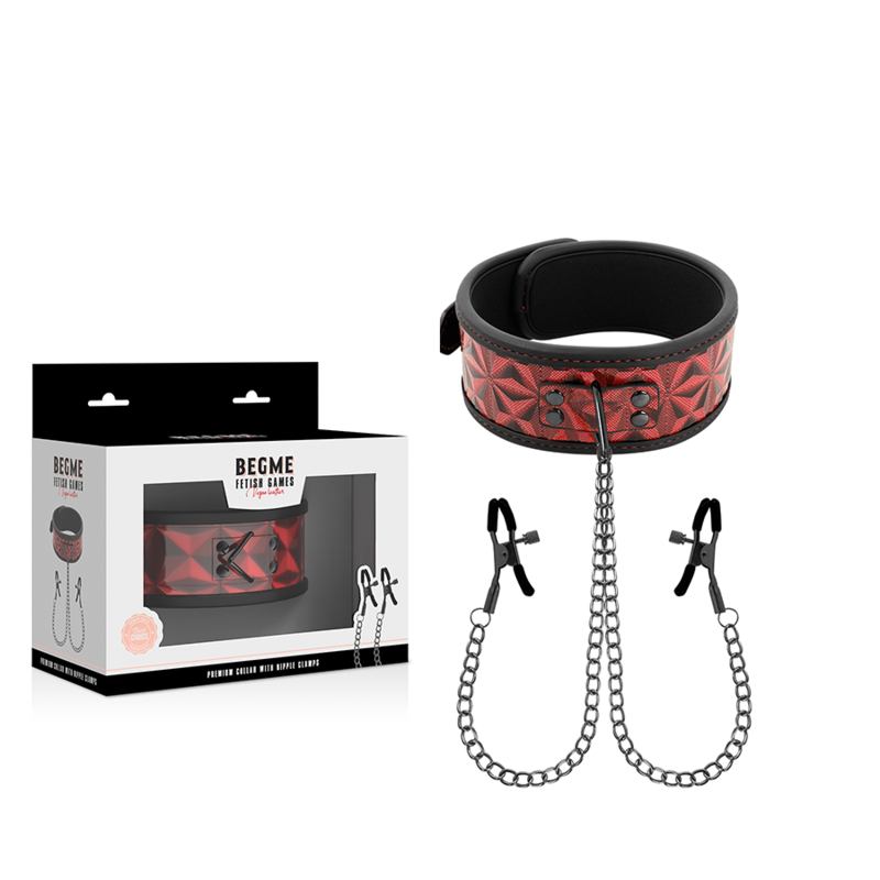 BEGME - COLLIER ÉDITION ROUGE AVEC PINCES  TÉLÉMON AVEC DOUBLURE EN NÉOPRÈNE - Sensualia