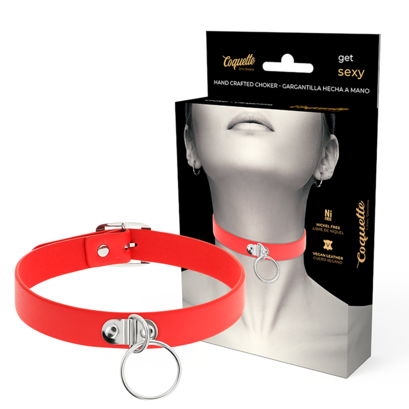 COQUETTE CHIC DESIRE - COLLIER CUIR VEGAN ROUGE FEMME ACCESSOIRE FÉTICHE - Sensualia