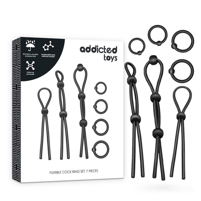 ADDICTED TOYS - ENSEMBLE DANNEAU PÉNIAL FLEXIBLE EN SILICONE 7 PIÈCES - Sensualia