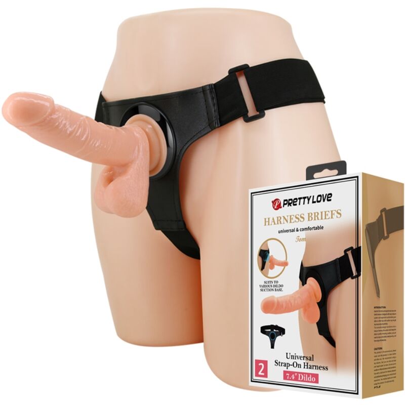 PRETTY LOVE - HARNAIS SLIPS HARNAIS UNIVERSEL AVEC GODE TOM 20 CM NATUREL - Sensualia