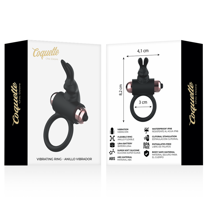 COQUETTE CHIC DESIRE - COCKRING AVEC VIBRATEUR NOIR/ OR - Sensualia