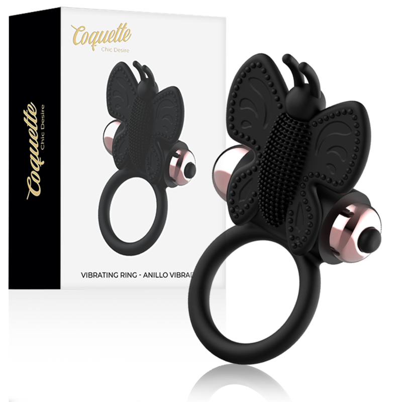 COQUETTE CHIC DESIRE - COCKRING PAPILLON AVEC VIBRATEUR NOIR/ OR - Sensualia